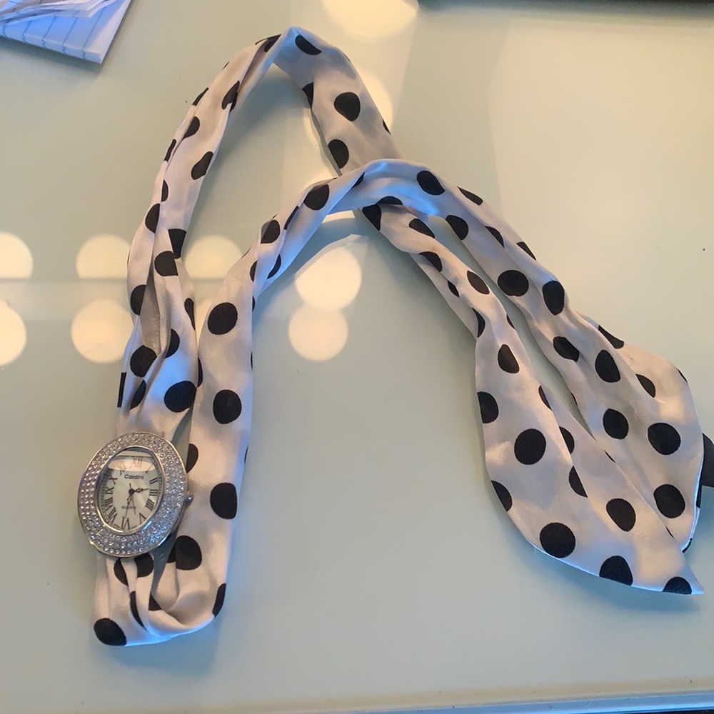 Cardini black and white polka-dot tie wrap watch